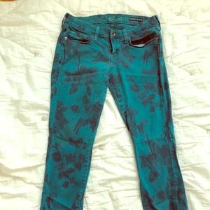 Lucky brand teal skinny jeans with pattern